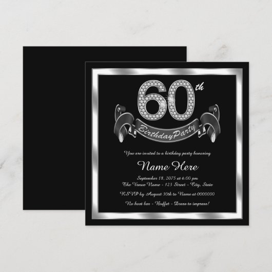 Zilveren 60ste verjaardagsfeestje kaart (Voorkant / Achterkant)