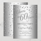 Zilveren 60ste verjaardagsfeestje kaart (Voorkant / Achterkant)