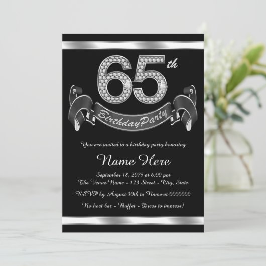 Zilveren 65ste verjaardag kaart (Staand voorkant)