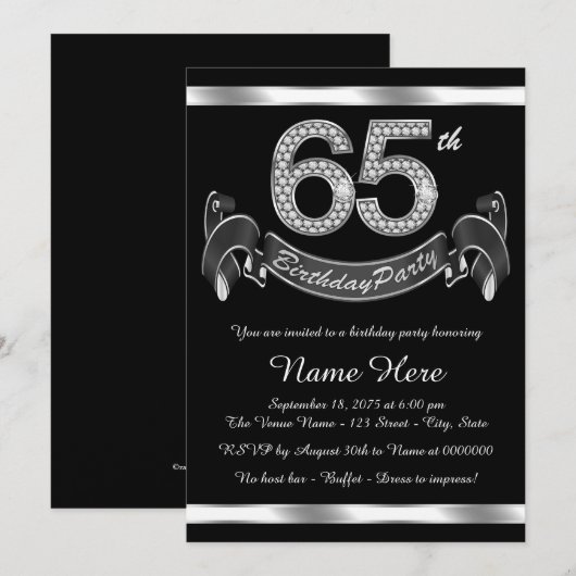 Zilveren 65ste verjaardag kaart (Voorkant / Achterkant)