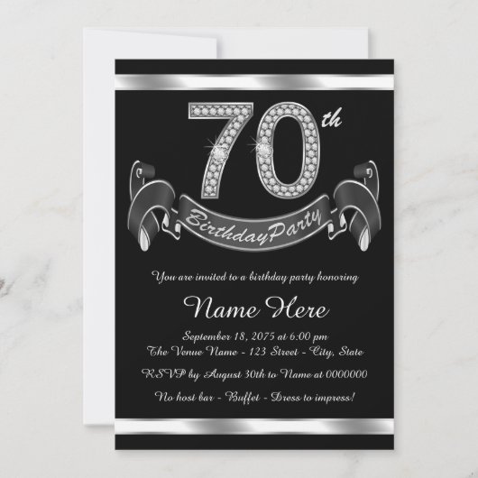 Zilveren 70e verjaardagsfeestje kaart (Voorkant)