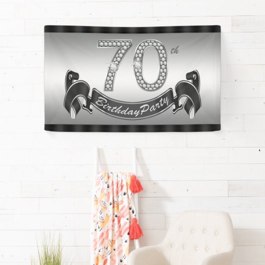 Zilveren 70e verjaardagsfeestje spandoek (Insitu)