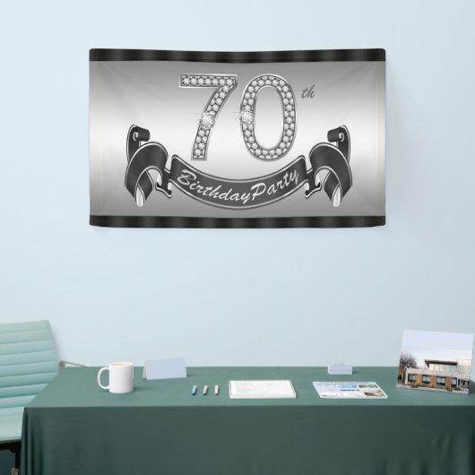 Zilveren 70e verjaardagsfeestje spandoek (Beurs)