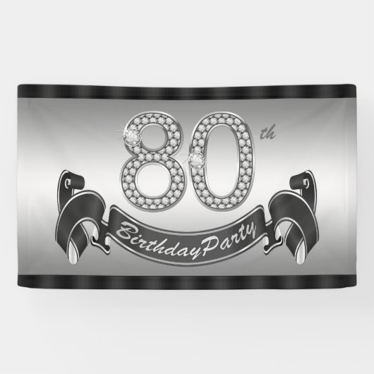 Zilveren 80ste verjaardagsfeestje spandoek (Horizontaal)