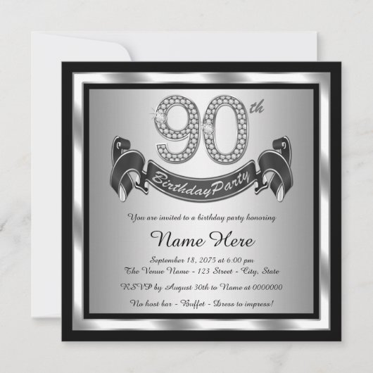 Zilveren 90ste verjaardagsfeest kaart (Voorkant)