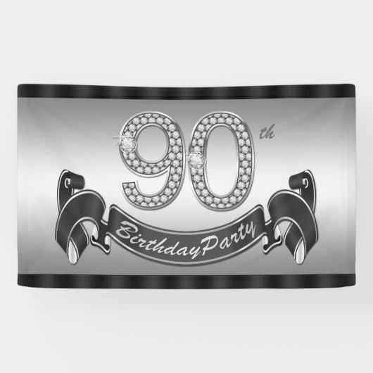 Zilveren 90ste verjaardagsfeest spandoek (Horizontaal)