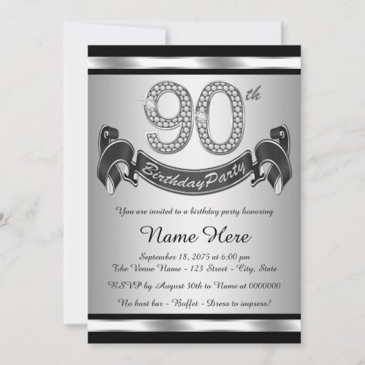 Zilveren 90ste verjaardagsfeestje kaart (Voorkant)