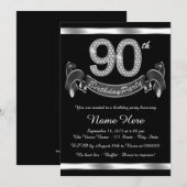 Zilveren 90ste verjaardagsfeestje kaart (Voorkant / Achterkant)