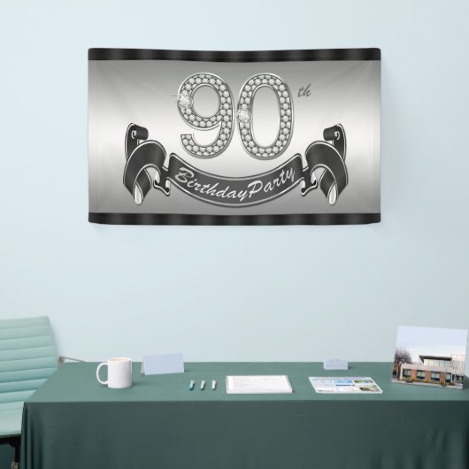 Zilveren 90ste verjaardagsfeestje spandoek (Beurs)