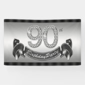 Zilveren 90ste verjaardagsfeestje spandoek (Horizontaal)