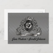 Zilveren Aangepaste Elegante Monogram Ontwerp Aankondigingskaart (Voorkant / Achterkant)