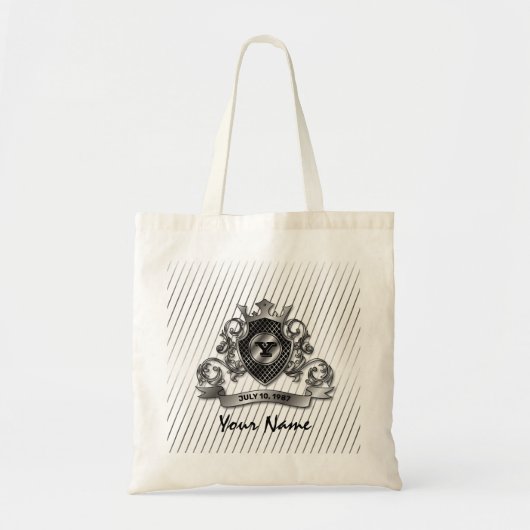 Zilveren Aangepaste Elegante Monogram Ontwerp Tote Bag (Voorkant)