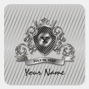 Zilveren Aangepaste Elegante Monogram Ontwerp Vierkante Sticker
