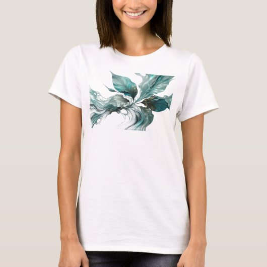Zilveren Abstracte Bladeren Trendy T-shirt (Voorkant)