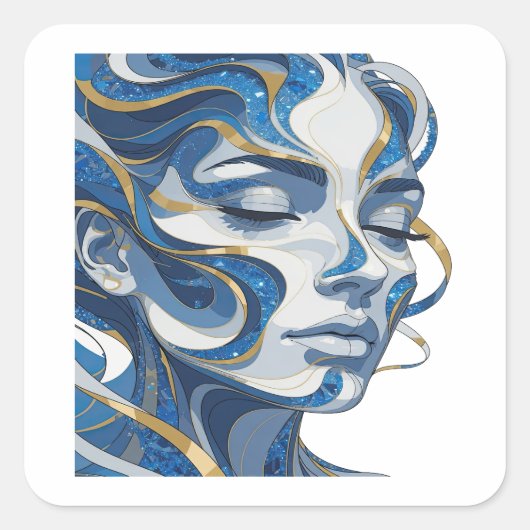 Zilveren Abstracte Decal Kunst Vierkante Sticker (Voorkant)