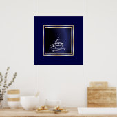 Zilveren Abstracte kerstboom op blauw Poster (Keuken)
