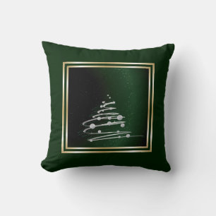 Zilveren Abstracte kerstboom op groen Kussen