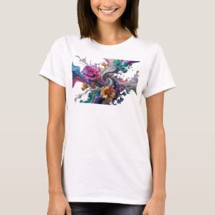 Zilveren ABSTRACTE KUNST Artistiek Motief T-shirt