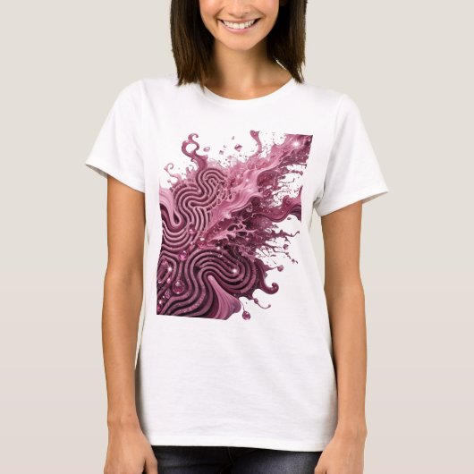 Zilveren ABSTRACTE KUNST Kunstprint Statement T-shirt (Voorkant)