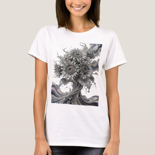 Zilveren ABSTRACTE KUNST Statement T-shirt met opv (Voorkant)