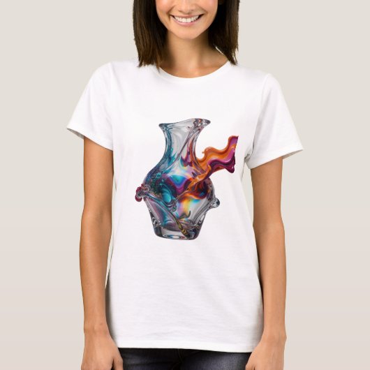 Zilveren ABSTRACTE KUNST Statement T-shirt met ran (Voorkant)
