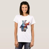 Zilveren ABSTRACTE KUNST Statement T-shirt met ran (Voorkant volledig)
