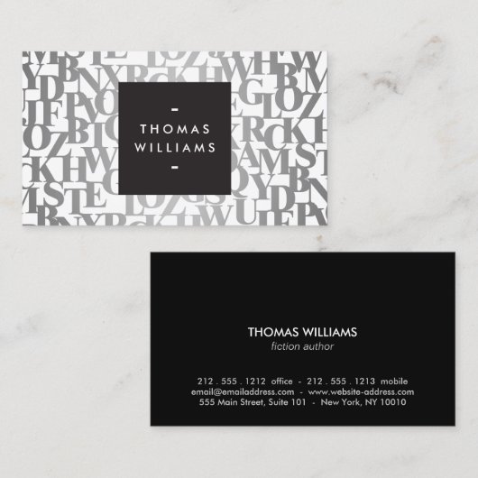 Zilveren Abstracte Lettervormen II Auteurs, Schrij Visitekaartje (Voorkant / Achterkant)