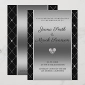 Zilveren achtergrond en hart bruiloft kaart (Voorkant / Achterkant)