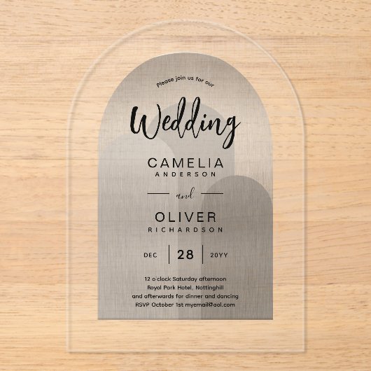 Zilveren Acrylaat Huwelijksuitnodigingen Zwarte Te Acryl Uitnodigingen (Voorkant)