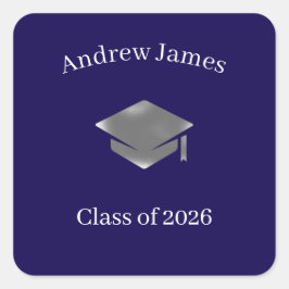 Zilveren afstudeerhoed -Klas van 2026 Vierkante Sticker