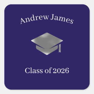 Zilveren afstudeerhoed -Klas van 2026 Vierkante Sticker
