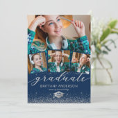 Zilveren afstudeeruitnodiging met 4 foto's kaart (Staand voorkant)