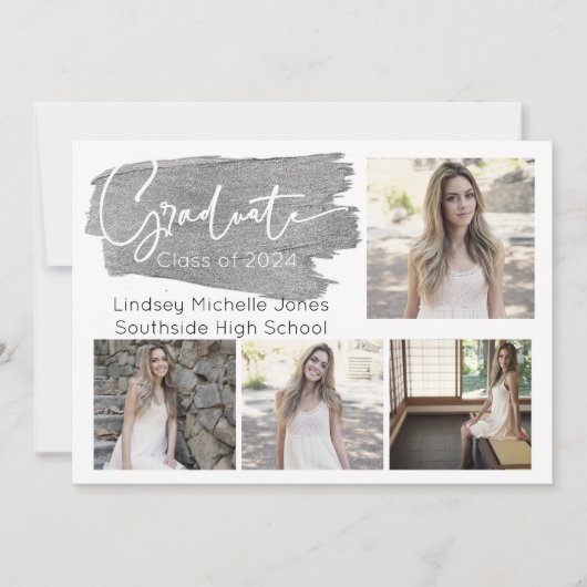 Zilveren Afstuderen Aankondiging & partijuitnodigi (Voorkant)