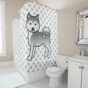 Zilveren Alaskan Malamute Schattige Cartoon Hond Douchegordijn