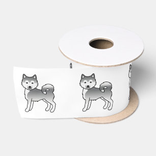 Zilveren Alaskan Malamute Schattige Cartoon Hond Satijnen Lint