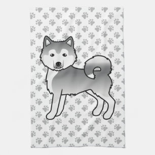 Zilveren Alaskan Malamute Schattige Cartoon Hond Theedoek