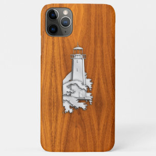 Zilveren als vuurtoren op het houtsdek van Teak iPhone 11 Pro Max Hoesje