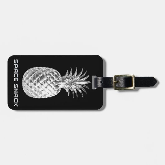 Zilveren ananas ruimte voedsel tropisch fruit op m bagagelabel (Voorkant horizontaal)