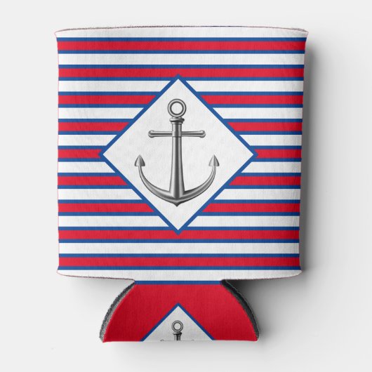 Zilveren anker met strepen Koelbox Blikjeskoeler (Voorkant)
