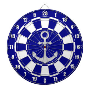 Zilveren anker op marineblauw en wit dartbord