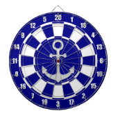 Zilveren Anker op Navy Blue en White Dart Board Dartbord (Voorkant)