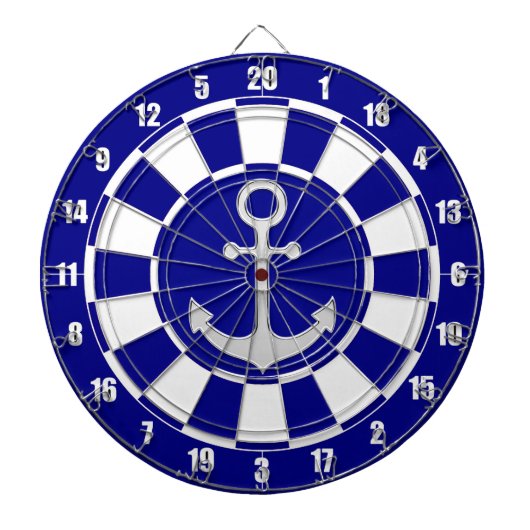 Zilveren Anker op Navy Blue en White Dart Board Dartbord (Voorkant)
