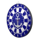 Zilveren Anker op Navy Blue en White Dart Board Dartbord (Voorkant Rechts)