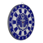 Zilveren Anker op Navy Blue en White Dart Board Dartbord (Voorkant Links)