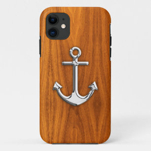 Zilveren anker op teak fineer stijlen Case-Mate iPhone case