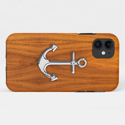 Zilveren anker op teak fineer stijlen Case-Mate iPhone case (Achterkant (horizontaal))