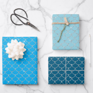 Zilveren Aqua Blauwe Zeemeermin Glinsterende Glitt Inpakpapier Vel
