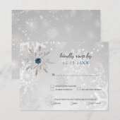 zilveren aqua snewflakes winterbruiloft rsvp kaart (Voorkant / Achterkant)