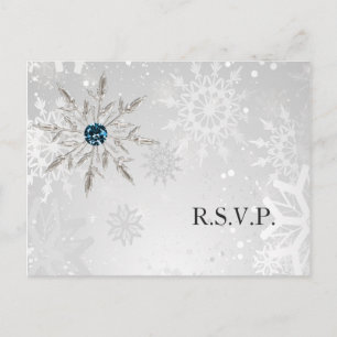 zilveren aqua snewflakes winterbruiloft rsvp uitnodiging briefkaart