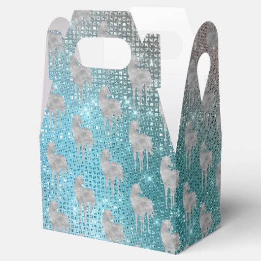 Zilveren Aqua Sparkle Eenhoorns Bedankdoosjes (Geopend)
